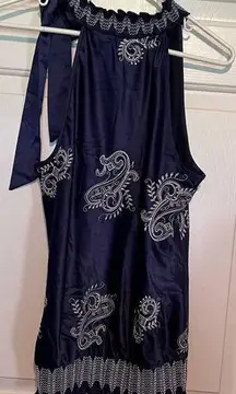 Soulmates Women's Shoulder Tie Blue Embroidered Sleeveless Blouse‎ Size M