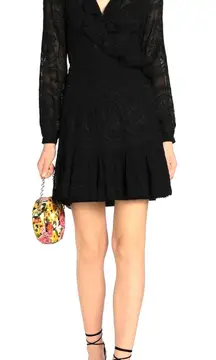 NEEDLE & THREAD Lace Ruffled‎ Wrap Midi Dress Black Sz 6