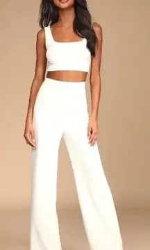 Lulus Women's Two-Piece Set Crop Top Wide Leg Pants White Size Large