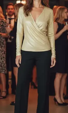 J. Peterman womens gold wrap blouse long sleeve tunic Size S. holiday party