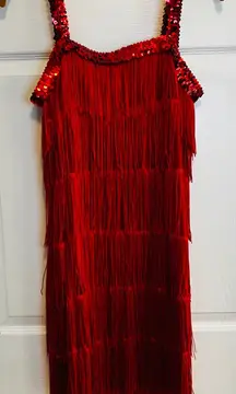 Sparkling Red Sequin Fringe Flapper Dress Gatsby Costume Party