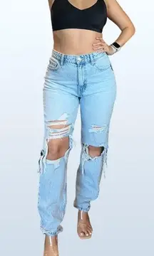 High-Waisted, Straight, Distressed Jeans, Size 6