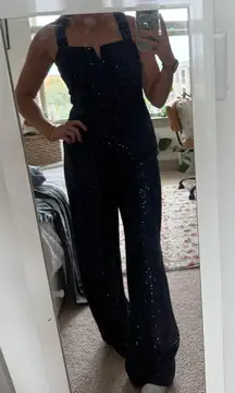 Sparkly Navy Jumpsuit Wide Leg