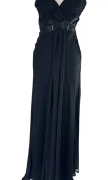 La Femme Black Strapless Evening Gown Maxi Dress 2 Cross Back Formal Pageant