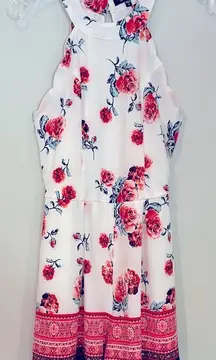 Trixxi‎ Floral Halter Top Romper Women's Small White Red Scalloped Elastic Waist