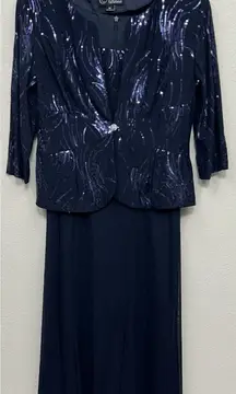 Alex Evenings sequin dress jacket set 8 petite Navy Mother Of The Bride Formal
