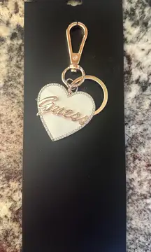 Guess White Gold Heart Los Angeles Keychain NWT