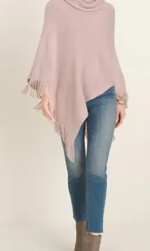 Chico’s Shine Fringe Poncho Cowl Neck Pink And Metallic Gold One Size