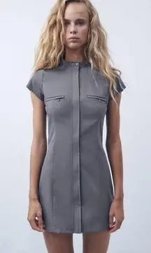 ZARA  Fitted Gray Mini Dress Industrial Office Workwear Neutral Bodycon Size S