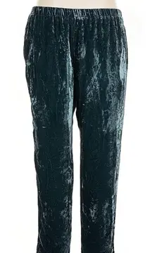 Johnny Was Jade Blue Green Crushed Velvet Tapered Pants Size Large Silk Blend
