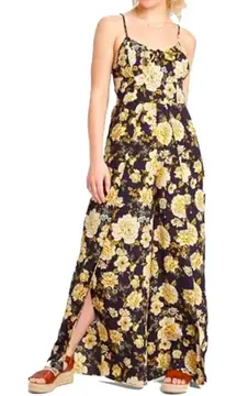 Xhilaration Black and Yellow Slit Maxi Jumpsuit