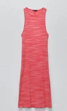 Zara Pink Space Dye Ribbed Bodycon Open Back Tunic Mini Dress Size Small