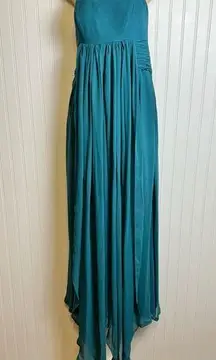 Azazie  teal green strapless dress full length flowy