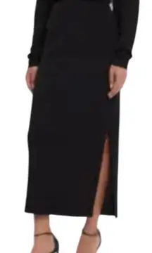 MISOOK Midi Skirt Knit Elastic Waist Pull On Straight Black Size S
