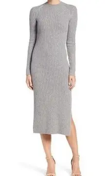 AG Adriano Goldschmied Reign Gray Ribbed Wool Cashmere Midi Sweater Dress M