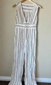 Beige And Cream Linen Blend Jumpsuit