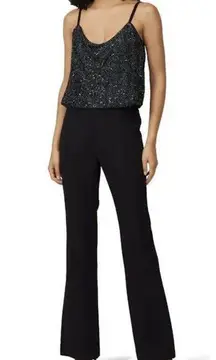 Parker Perth Black Womens Jumpsuit Size 10 Formal Sleeveless Sequin Cowl Neck