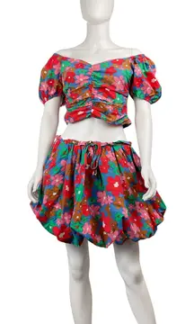 Entro Floral Two‎ Piece Set Crop Top Bubble Skirt Summer Outfit Size L