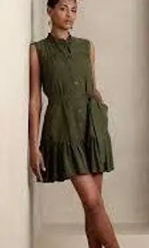 New  Waimea Olive Flounce Hem Mini Shirt Dress Medium