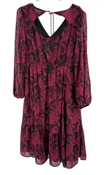 Torrid clip dot Black red Paisley sheer Long Sleeve Dress below knee length 0