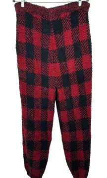 SKIMS Cozy Knit Plaid Joggers Pants Red Black L/XL Loungewear
