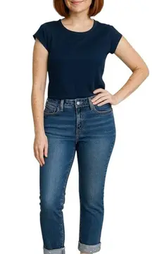 Nanette Lepore Blue York Crop Gentle Distress Jeans with Pearl Embellished Cuffs