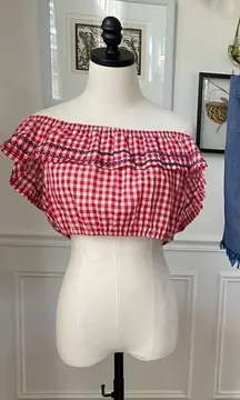 Vintage 70s Red Gingham Crop Top High Rise Shorts M