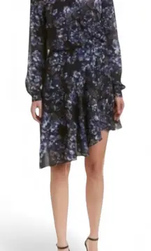 Parker New York Asymmetrical Dress Blue Bonnet Size Small Faux Wrap Ruffle NWT