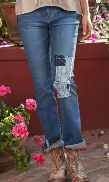 Sundance Magnolia Low Country Bandana Patchwork Embroidered Jeans Blue 28