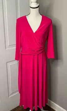 Lauren Ralph Lauren Hot Pink Barbie Core surplice jersey midi dress size 12