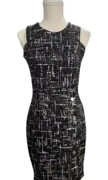 Stella & Julie Sheath Dress Size 4 Grey Silver Printed Sleeveless Stretch Button