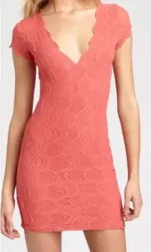Nightcap Victorian Deep‎ V Pencil Dress Body Mini Lace Dusty Coral Size 1 XS