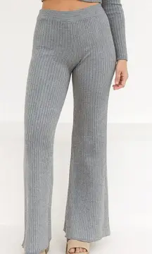 The Drop Ribbed Knit Wide Leg Pants XL Gray High Waist Lounge Travel Style