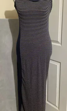 A Pea in the Pod Maternity Striped Maxi Dress Blue Beige Racerback Tank Style S