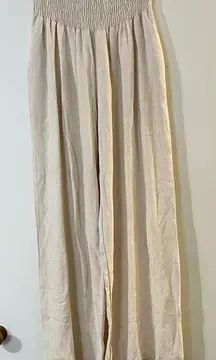 Chic Beige Smocked Waist Trousers