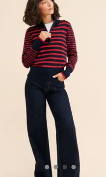 NWT Addison Bay Active Zip Navy and Red Striped Sweater XL