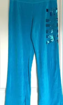 Y2K PINK VS Large Blue Velour Flare Blue Bling Track Sweatpants Plush 2000’s VTG