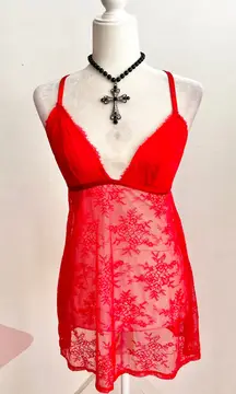 Red Lace Babydoll Top Y2K 2000s Coquette Fairycore Romantic Small