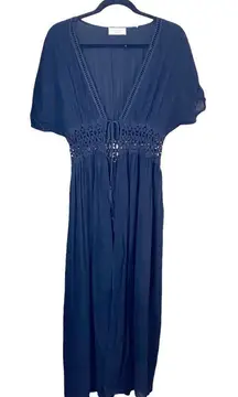 Lavender Field Long Black Kimono Open Front Cover Up