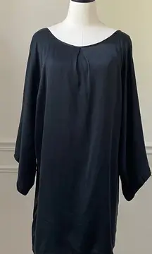 Blaque Label Matte Satin Drop Sleeve Wide Neck Shift Dress Black L