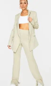 Sage Green Oversized Asymmetric Button Detail Suit Blazer