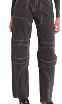 NEW Moto Pop Stitch High Waist Straight Leg Jeans Black Gorpcore Goth