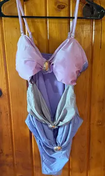 One‎ Piece Swimsuit Cut Out Detail Embellished Accents Purple size XL