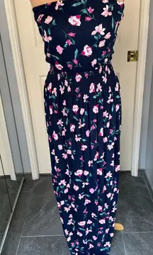 BP Navy Floral Strapless Maxi‎ Dress With Side Slit