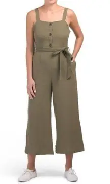 Rachel ZOE Olive Green Crepe Cotton Jumpsuit Wide leg pants - Size 10