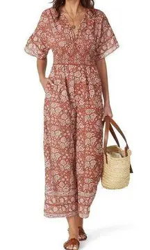 Cleobella Printed Jess Wide Leg V-Neck Short Sleeve Jumpsuit Size XS