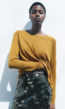 Zara‎ Sweater Womens Large Brown Knit Basic Fine Knit Top Lightweight