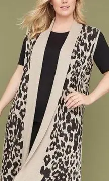 Lane Bryant Wool Blend Leopard Sleeveless Duster Open Front Long Cardigan