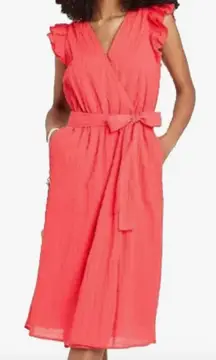 a New Day 98%Cotton  Ruffle Short Sleeve Wrap Dress with Pockets Size XXL