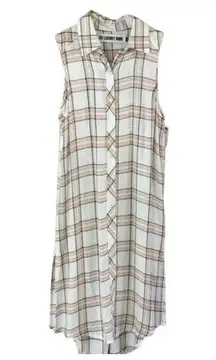 The Laundry Room Button Down Sleeveless Shirt Dress Plaid Cream & Red Size Small